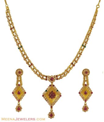 22K Gold set with Precious Stones ( Antique Necklace Sets )