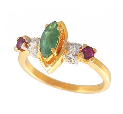 22K Gold Ring with Ruby, Emerald ( Ladies Rings with Precious Stones )