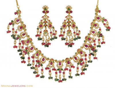 22K Pearl , Ruby, Emerald Set ( Combination Necklace Set )