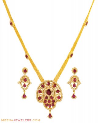 22K Gold Ruby Necklace Set  ( Ruby Necklace Sets )