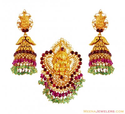 22K Gold Laxmi Pendant Set ( Antique Pendant Sets )