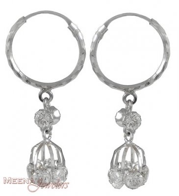 18Kt White Gold Hoop ( White Gold Earrings )