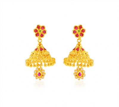 22kt Gold Floral Jhumkhi Earring ( Long Earrings )
