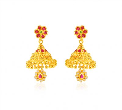 22kt Gold Floral Jhumkhi Earring ( Long Earrings )
