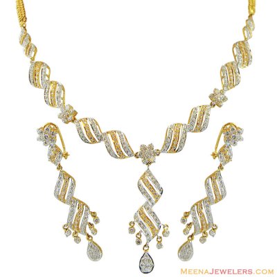 22K 2 Tone Cz Necklace Set ( Gold Designer Sets )