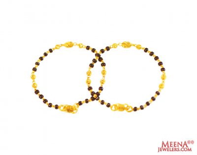 22Kt Gold Blk Beads Baby Bracelets ( Black Bead Bracelets )
