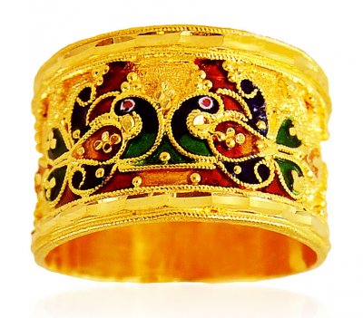 22 Karat Gold Meenakari Ring ( Ladies Gold Ring )