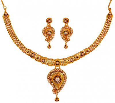 22K Gold Necklace Earring Set ( 22 Kt Gold Sets )