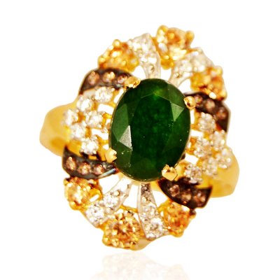 22k Gold Emerald  Ring ( Ladies Rings with Precious Stones )