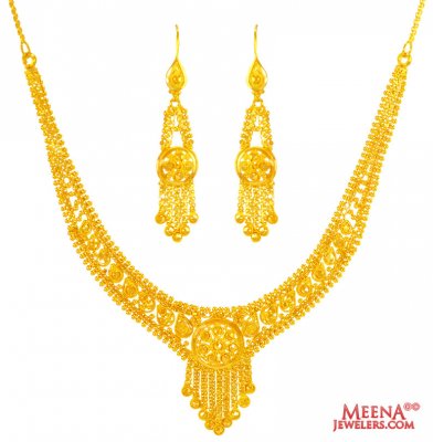 22K Gold Necklace Earring Set ( Light Sets )