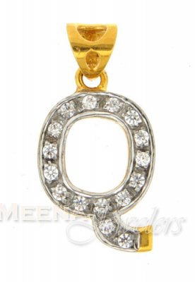 22Kt Gold Pendant with Initial(Q) ( Initial Pendants )