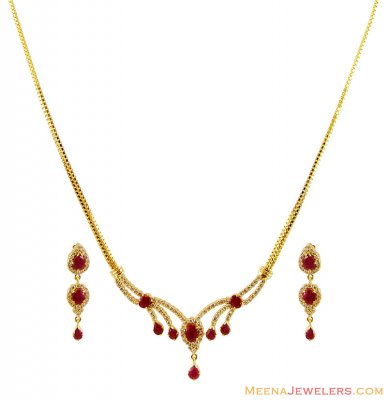 Diamond Ruby Necklace Set 18K ( Diamond Necklace Sets )