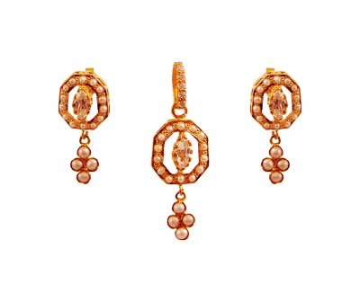 22K Gold Pearl Pendant Set ( Precious Stone Pendant Sets )