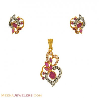 22K Gold Fancy Pendant Set ( Precious Stone Pendant Sets )