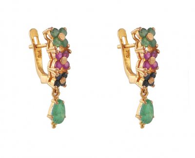 Ruby, Emerald, Sapphire Earrings ( Precious Stone Earrings )