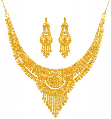 22K Gold Necklace Earring Set ( 22 Kt Gold Sets )