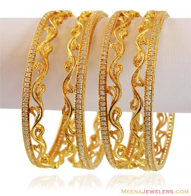 21K Gold CZ Studded Bangle Set ( Set of Bangles )