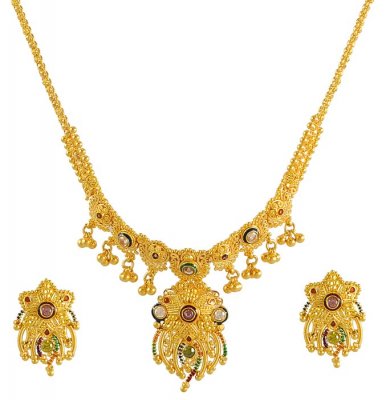 22Kt MeenaKari Necklace Set ( Light Sets )