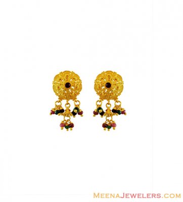 Designer Filigree Ruby Studded Tops ( 22 Kt Gold Tops )