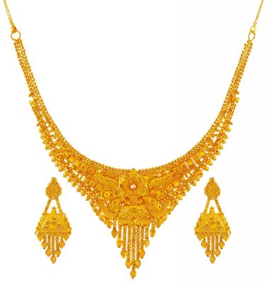 22K Gold Necklace Earring Set ( 22 Kt Gold Sets )