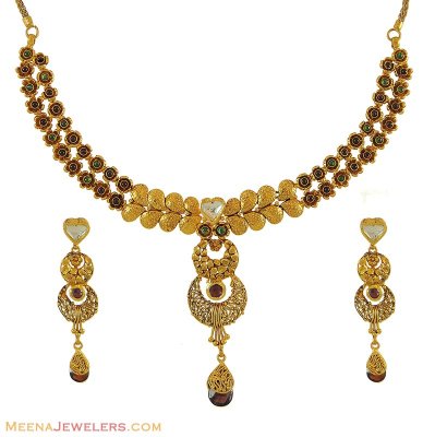 Indian Antique Necklace Set (22Kt) ( Antique Necklace Sets )