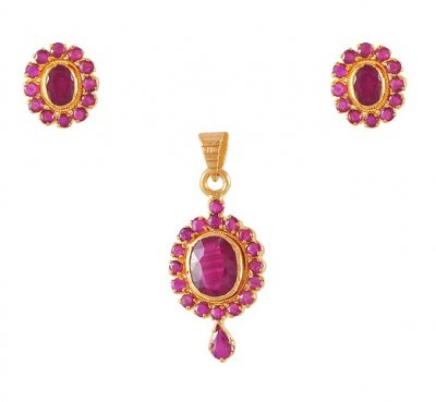 22Kt Gold Ruby Pendant Set ( Precious Stone Pendant Sets )