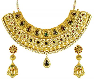 22k Gold Semi Antique Choker Set ( Antique Necklace Sets )