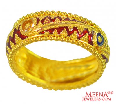 22Kt Gold Meenakari Ring  ( Ladies Gold Ring )