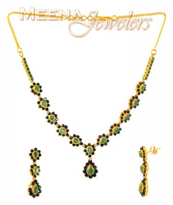 22Kt Gold Emerald and Sapphire Set ( Combination Necklace Set )