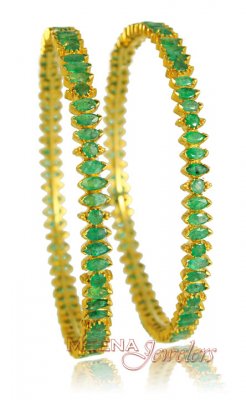 Gold Bangles with Emerald ( Precious Stone Bangles )