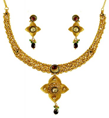 22K Gold Antique Necklace Set ( Antique Necklace Sets )