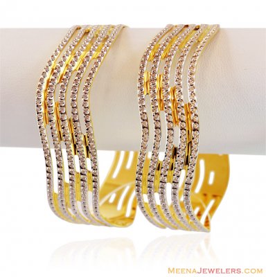 22K Wavy Rhodium Bangles (1 pc) ( Two Tone Bangles )