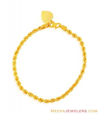 22K Hollow Rope Chain Baby Bracelet ( 22Kt Baby Bracelets )