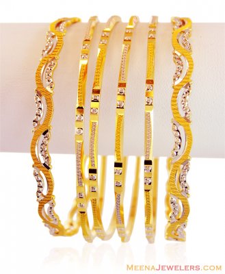 22K Gold 2 Tone Side Bangles (2 PC) ( Two Tone Bangles )