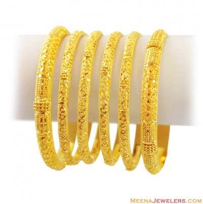 22K Gold Filigree Bangles (6 Pcs) ( Set of Bangles )