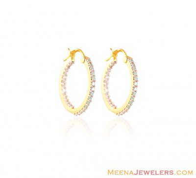 Cz Studded Gold Hoops 22k  ( Hoop Earrings )