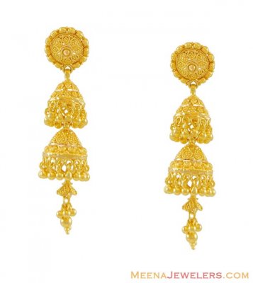 22K Layered Chandelier Earrings ( 22Kt Gold Fancy Earrings )