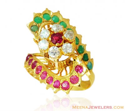 Fancy Multicolored Stones Ring 22k ( Ladies Rings with Precious Stones )