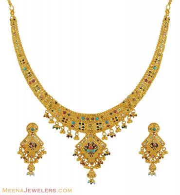 Colorful Necklace Set (22k Gold) ( 22 Kt Gold Sets )