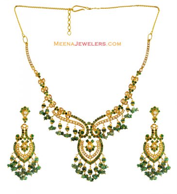22K Designer Emerald Necklace Set ( Emerald Necklace Sets )