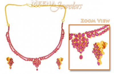 22k Gold Ruby Set ( Ruby Necklace Sets )