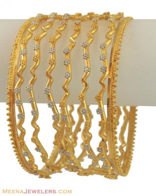 22k 2 Tone Wavy Bangles Set (6 pcs) ( Two Tone Bangles )