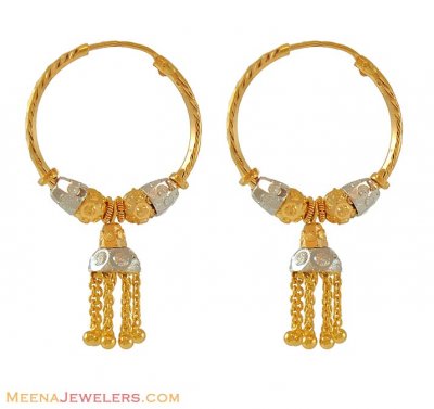 22k Gold Two Tone Bali  ( Hoop Earrings )