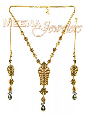 22Kt Antique Gold Necklace Set ( Antique Necklace Sets )