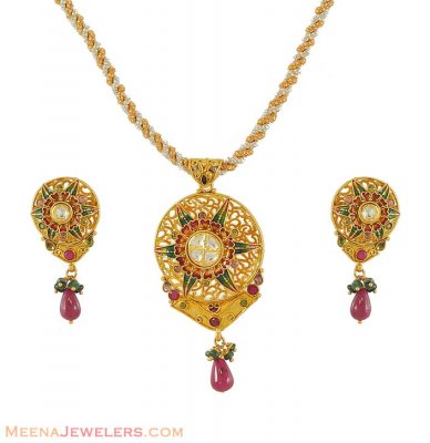 22Kt Antique Pendant (No Earrings) ( Antique Pendant Sets )