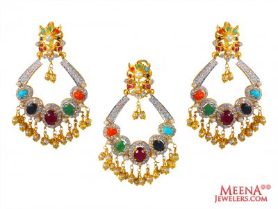 22K Gold Multi Stone Pendant Set ( Fancy Pendant Set )