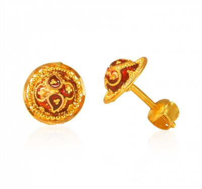 22k Meenakari Design Earrings ( 22 Kt Gold Tops )