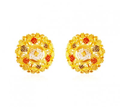 22kt Gold Three Tone Earrings ( 22 Kt Gold Tops )