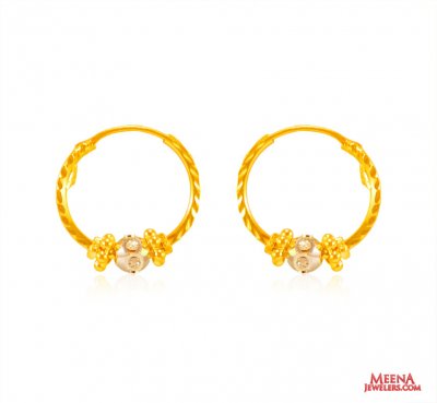 22 Kt Gold Two Tone Bali for Girls ( Hoop Earrings )