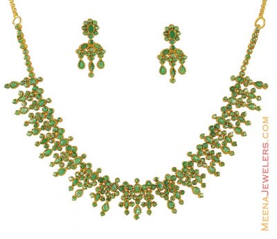 Gold Emerald Necklace Set(22k) - StPs7588 - 22k gold necklace earring ...